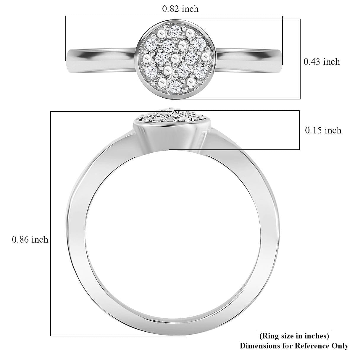 Diamond Ring in Platinum Over Sterling Silver (Size 6.0) 0.06 ctw