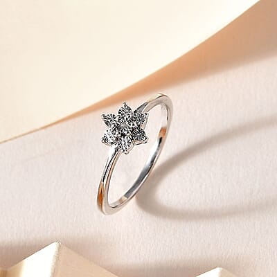 Diamond Accent Star Ring in Platinum Over Sterling Silver (Size 6.0)