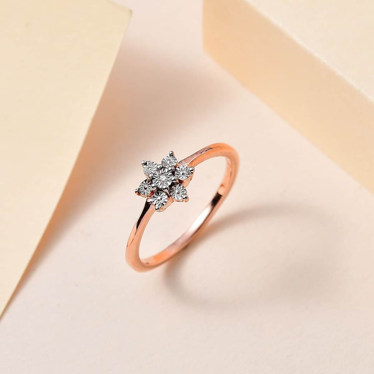 Diamond Accent Floral Ring in Vermeil Rose Gold Over Sterling Silver (Size 6.0) image number 1