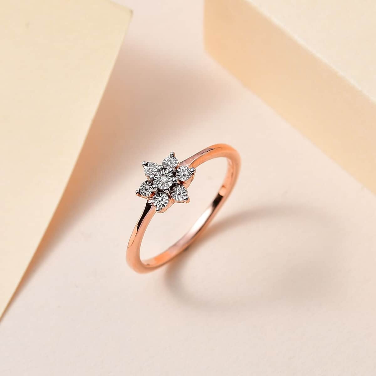 Diamond Accent Floral Ring in Vermeil Rose Gold Over Sterling Silver (Size 9.0) image number 1