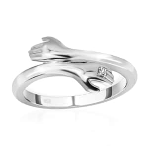 Diamond Bypass Finger Ring in Platinum Over Sterling Silver (Size 6)