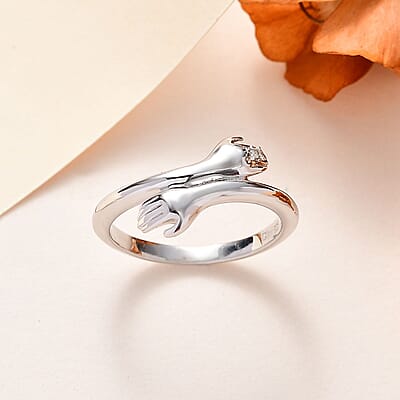 Diamond Bypass Finger Ring in Platinum Over Sterling Silver (Size 6)