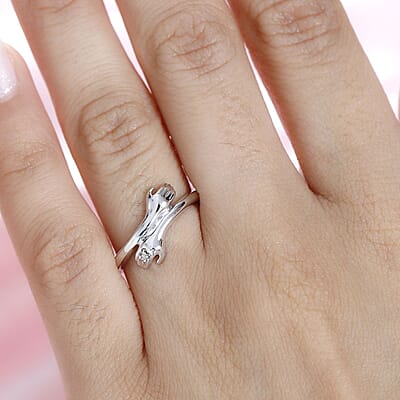 Diamond Bypass Finger Ring in Platinum Over Sterling Silver (Size 6)