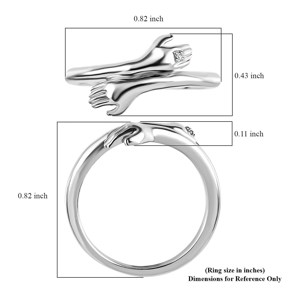 Diamond Bypass Finger Ring in Platinum Over Sterling Silver (Size 6)