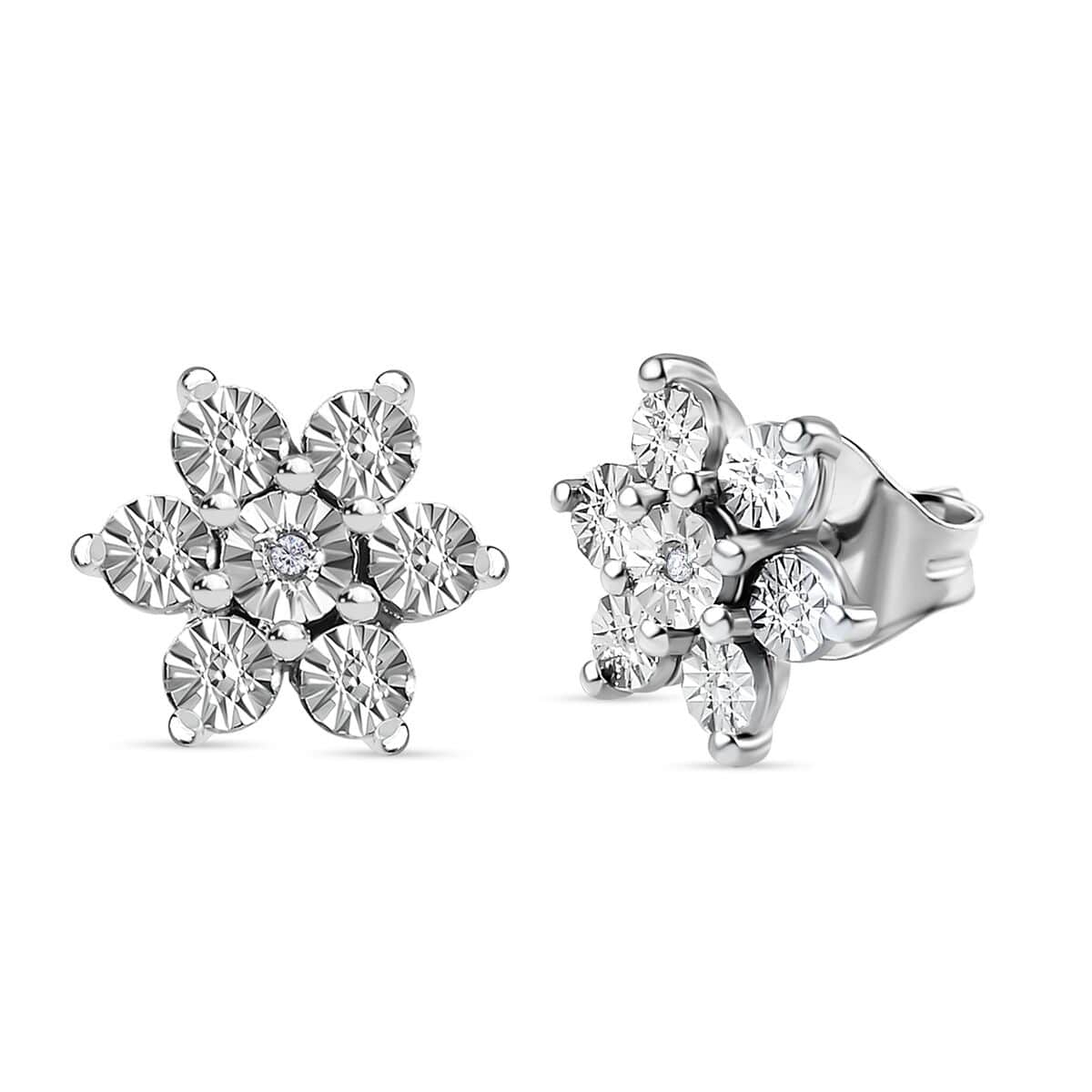 Diamond Accent Starfloral Stud Earrings in Platinum Over Sterling Silver image number 0