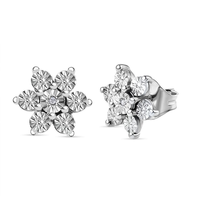 Diamond Accent Starfloral Stud Earrings in Platinum Over Sterling Silver