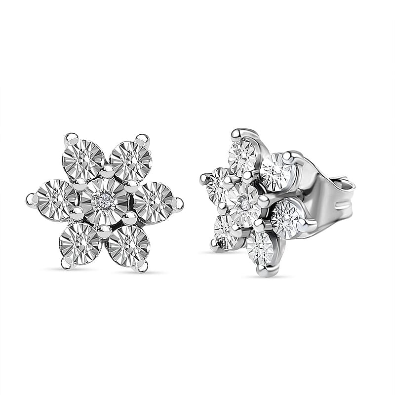 Diamond Accent Starfloral Stud Earrings in Platinum Over Sterling Silver