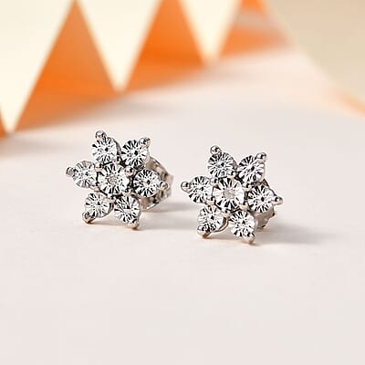 Diamond Accent Starfloral Stud Earrings in Platinum Over Sterling Silver