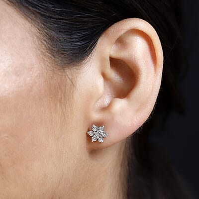 Diamond Accent Starfloral Stud Earrings in Platinum Over Sterling Silver