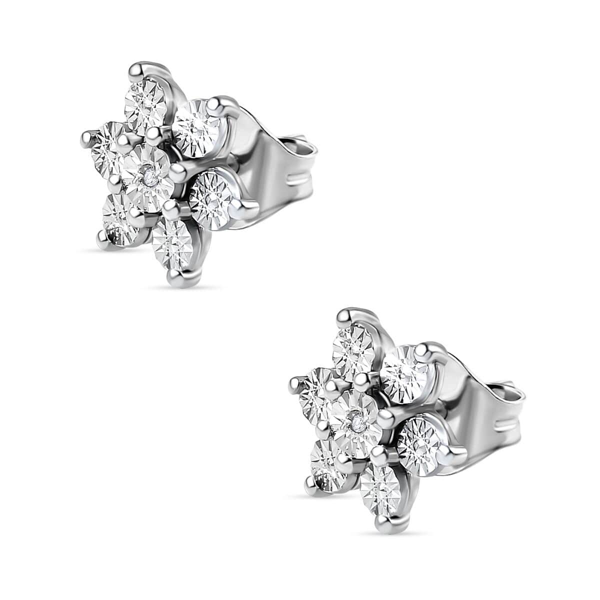 Diamond Accent Starfloral Stud Earrings in Platinum Over Sterling Silver image number 3