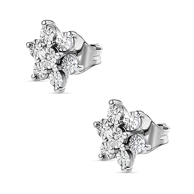 Diamond Accent Starfloral Stud Earrings in Platinum Over Sterling Silver