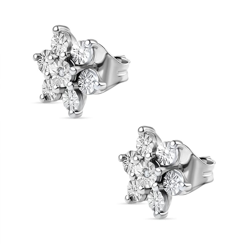 Diamond Accent Starfloral Stud Earrings in Platinum Over Sterling Silver
