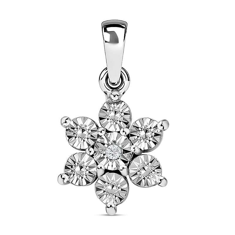 Diamond Accent Flower Pendant in Platinum Over Sterling Silver
