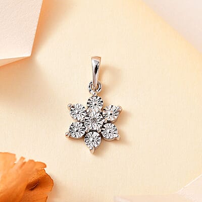 Diamond Accent Flower Pendant in Platinum Over Sterling Silver