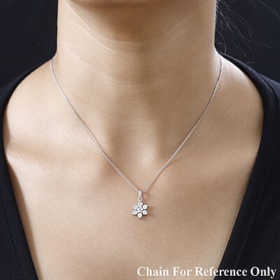 Diamond Accent Flower Pendant in Platinum Over Sterling Silver