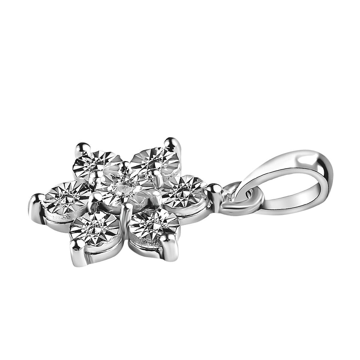 Diamond Accent Flower Pendant in Platinum Over Sterling Silver