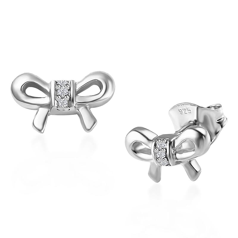 Diamond Accent Bow Knot Stud Earrings in Platinum Over Sterling Silver