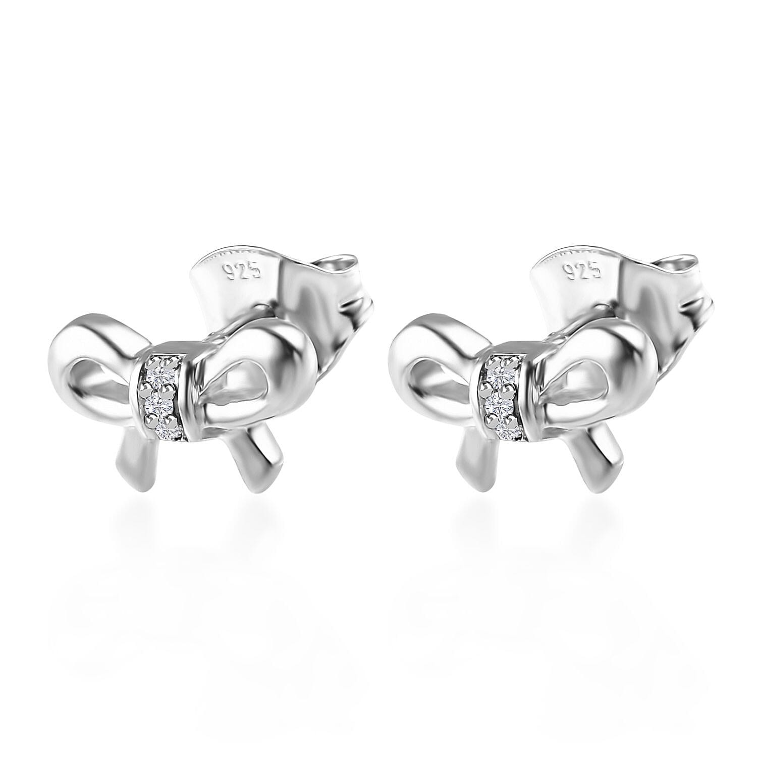 Diamond Accent Bow Knot Stud Earrings in Platinum Over Sterling Silver