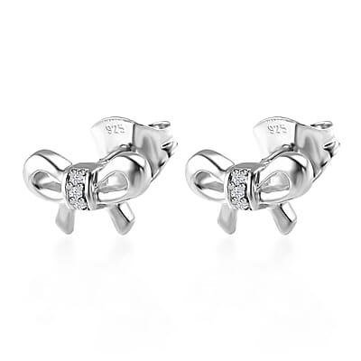 Diamond Accent Bow Knot Stud Earrings in Platinum Over Sterling Silver