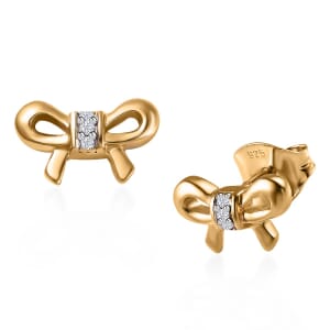 Diamond Accent Bow Knot Stud Earrings in Vermeil Yellow Gold Over Sterling Silver