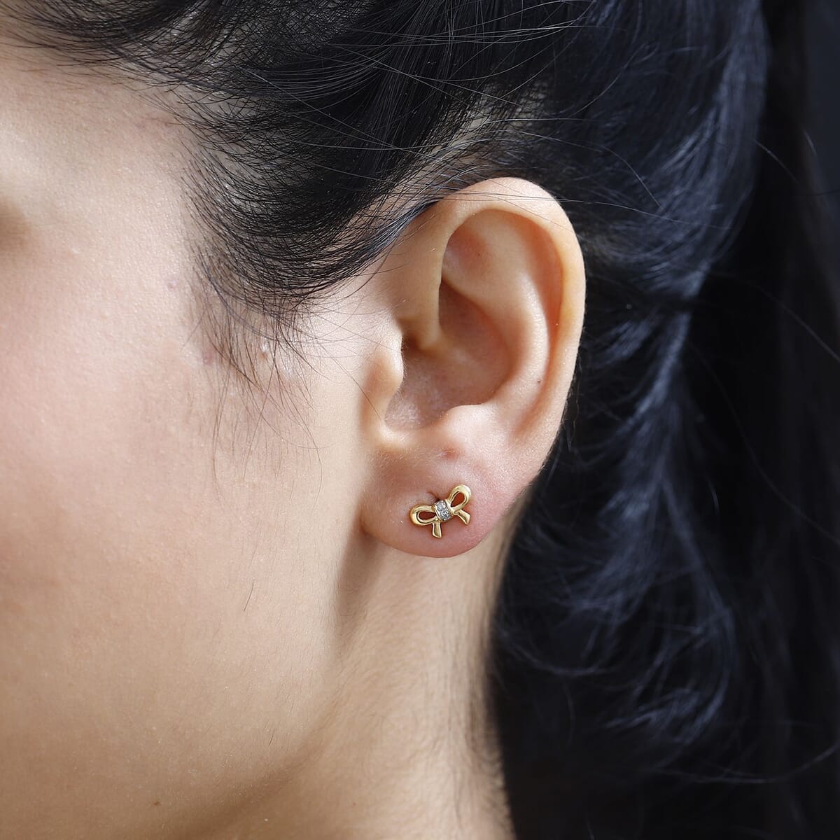 Diamond Accent Bow Knot Stud Earrings in Vermeil Yellow Gold Over Sterling Silver image number 2