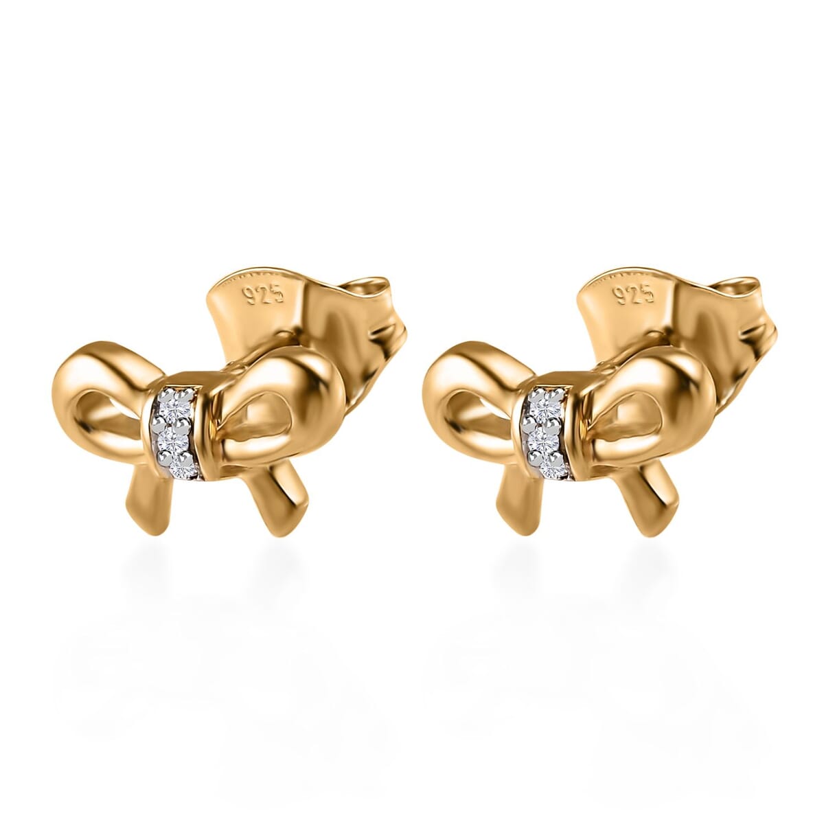 Diamond Accent Bow Knot Stud Earrings in Vermeil Yellow Gold Over Sterling Silver image number 3