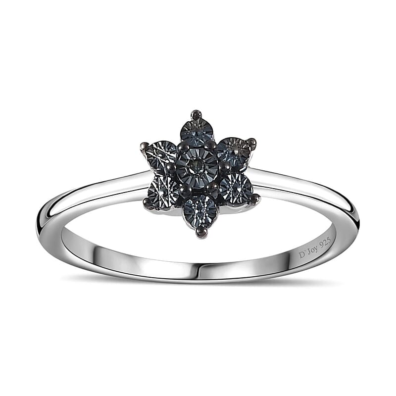 Blue Diamond Accent Star Ring in Sterling Silver (Size 6.0)