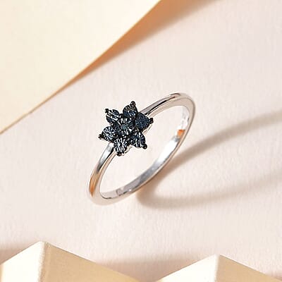 Blue Diamond Accent Star Ring in Sterling Silver (Size 6.0)