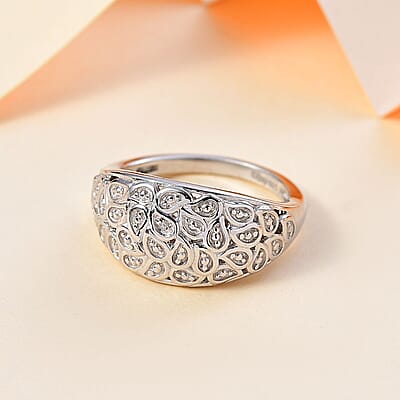 White Diamond Accent Ring in Platinum Over Sterling Silver (Size 6.0)