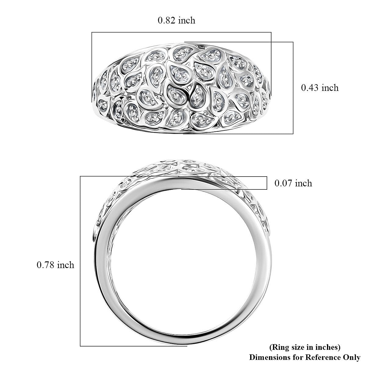 White Diamond Accent Ring in Platinum Over Sterling Silver (Size 6.0)