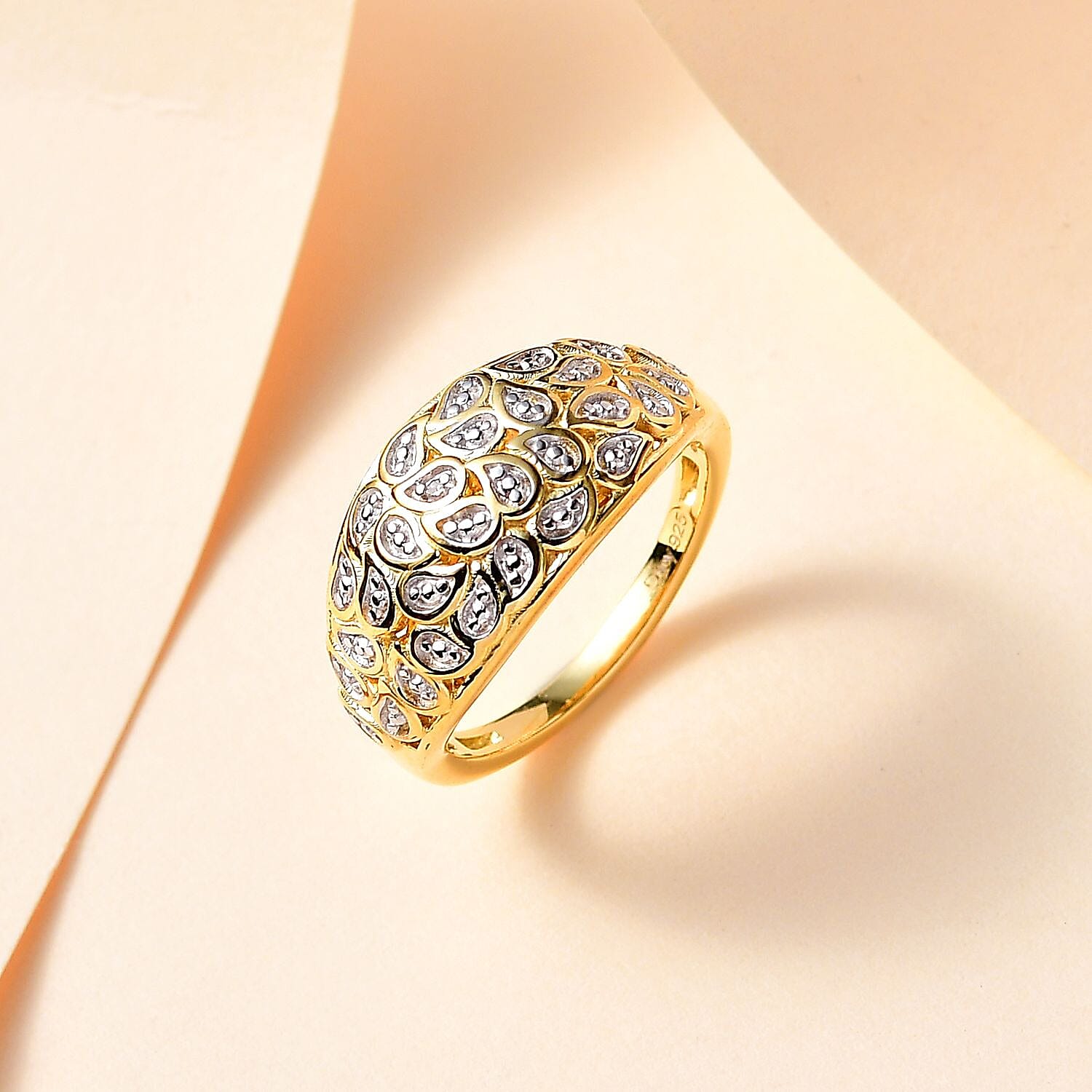 White Diamond Accent Ring in Vermeil Yellow Gold Sterling Silver (Size 8.0)