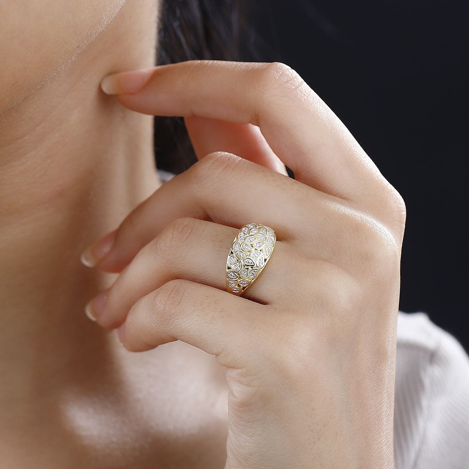 White Diamond Accent Ring in Vermeil Yellow Gold Sterling Silver (Size 8.0)