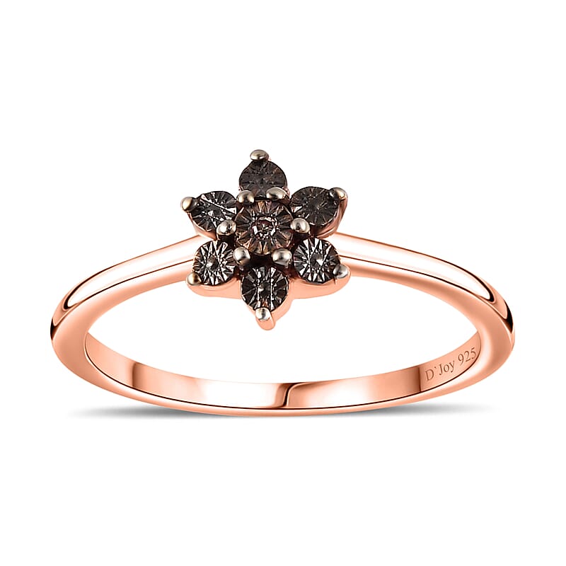Natural Champagne Diamond Accent Floral Ring in Vermeil Rose Gold Over Sterling Silver (Size 6.0)