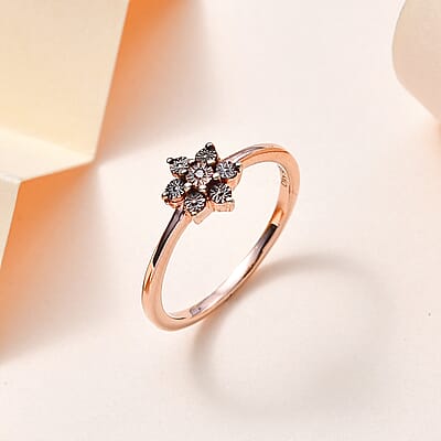 Natural Champagne Diamond Accent Floral Ring in Vermeil Rose Gold Over Sterling Silver (Size 6.0)
