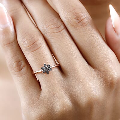 Natural Champagne Diamond Accent Floral Ring in Vermeil Rose Gold Over Sterling Silver (Size 6.0)