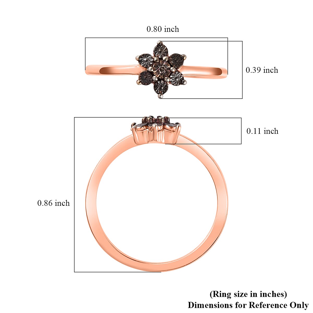 Natural Champagne Diamond Accent Floral Ring in Vermeil Rose Gold Over Sterling Silver (Size 6.0)