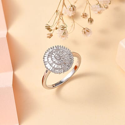 Diamond Ring in Platinum Over Sterling Silver (Size 6.0) 0.50 ctw