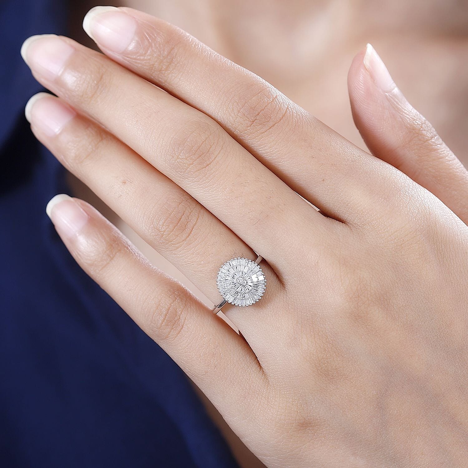 Diamond Ring in Platinum Over Sterling Silver (Size 6.0) 0.50 ctw