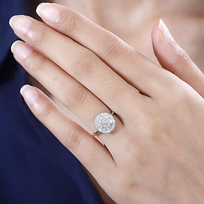 Diamond Ring in Platinum Over Sterling Silver (Size 6.0) 0.50 ctw