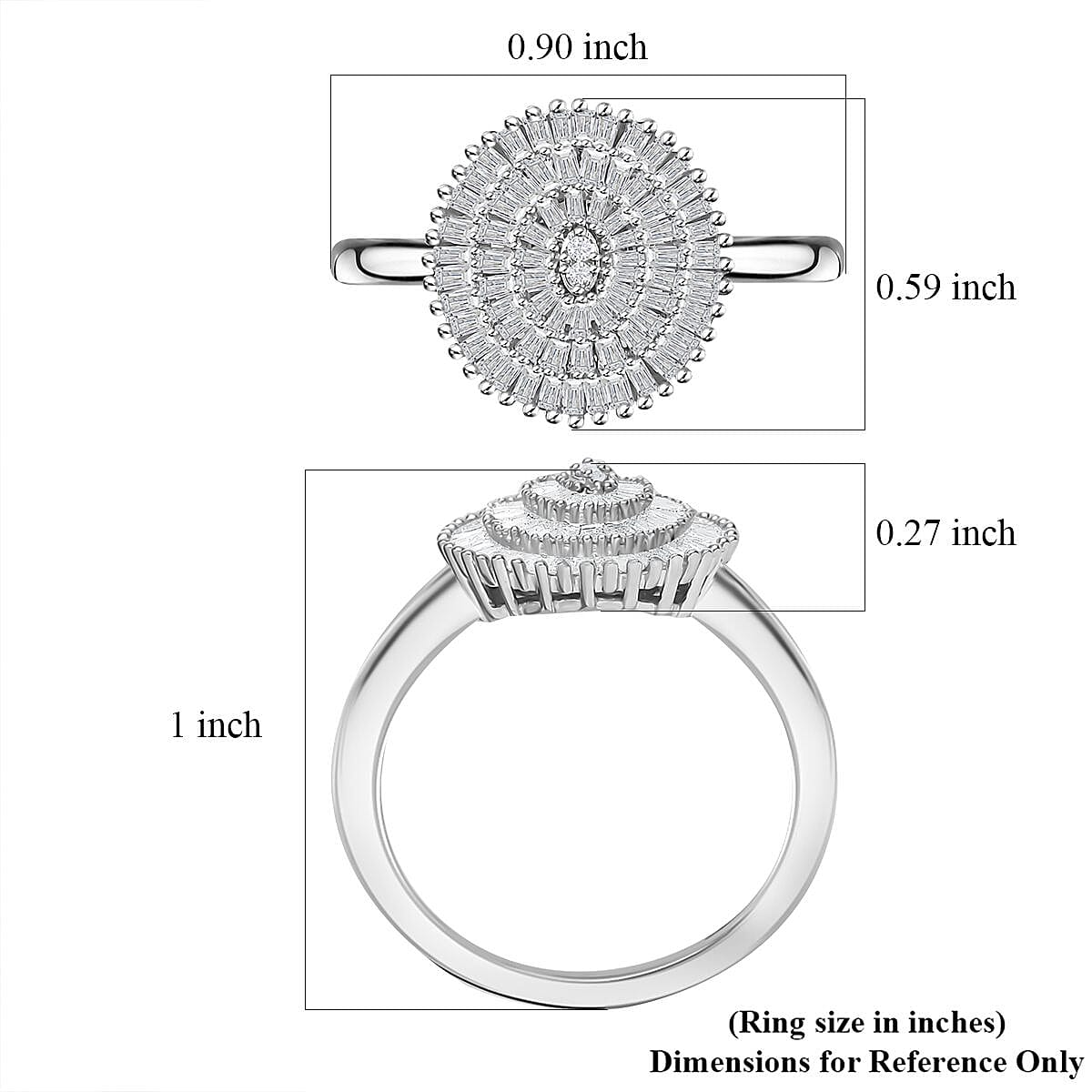 Diamond Ring in Platinum Over Sterling Silver (Size 6.0) 0.50 ctw