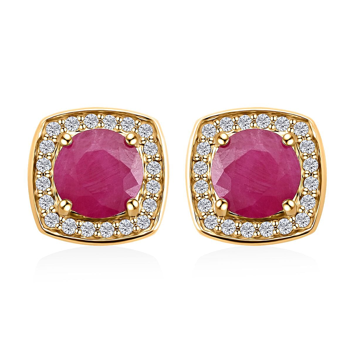 Certified & Appraised Luxoro 10K Yellow Gold AAA Mozambique Ruby and I2 Diamond Earrings 2.15 ctw image number 0