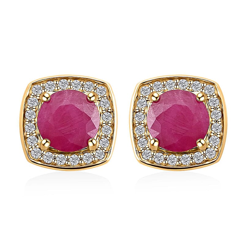 Certified & Appraised Luxoro AAA Montepuez Ruby and I2 Diamond 2.15 ctw Earrings in 10K Yellow Gold