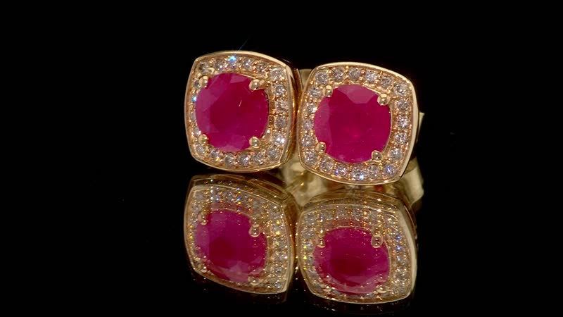 Certified & Appraised Luxoro AAA Montepuez Ruby and I2 Diamond 2.15 ctw Earrings in 10K Yellow Gold