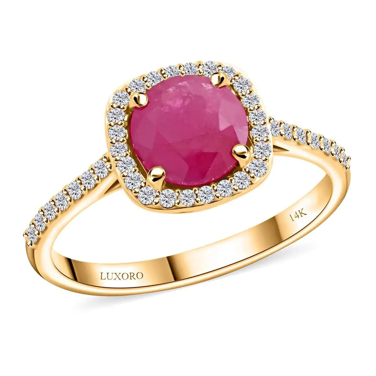 Certified & Appraised Luxoro 14K Yellow Gold AAA Mozambique Ruby, Diamond (I2) (0.24 cts) Ring (Size 5.5) 1.85 ctw image number 0