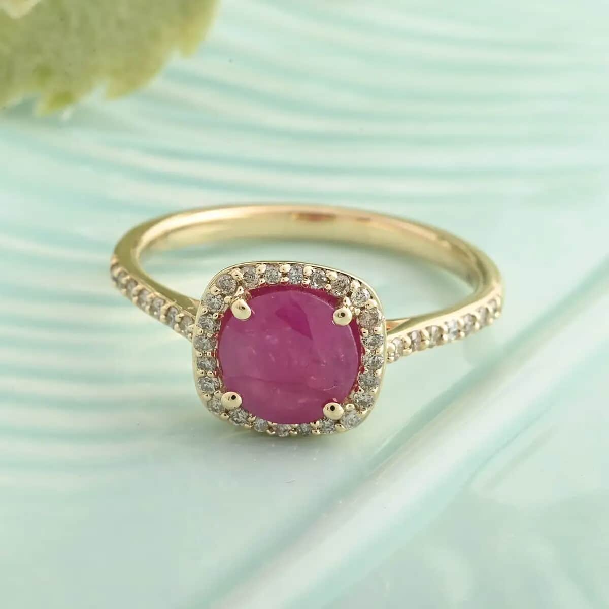 Certified & Appraised Luxoro 14K Yellow Gold AAA Mozambique Ruby, Diamond (I2) (0.24 cts) Ring (Size 5.5) 1.85 ctw image number 1