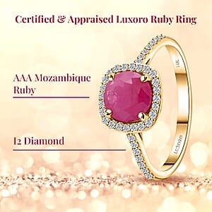 Certified & Appraised Luxoro 14K Yellow Gold AAA Mozambique Ruby, Diamond (I2) (0.24 cts) Ring (Size 6.5) 1.85 ctw