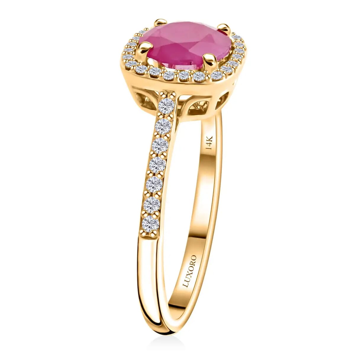Certified & Appraised Luxoro 14K Yellow Gold AAA Mozambique Ruby, Diamond (I2) (0.24 cts) Ring (Size 7.5) 1.85 ctw image number 5