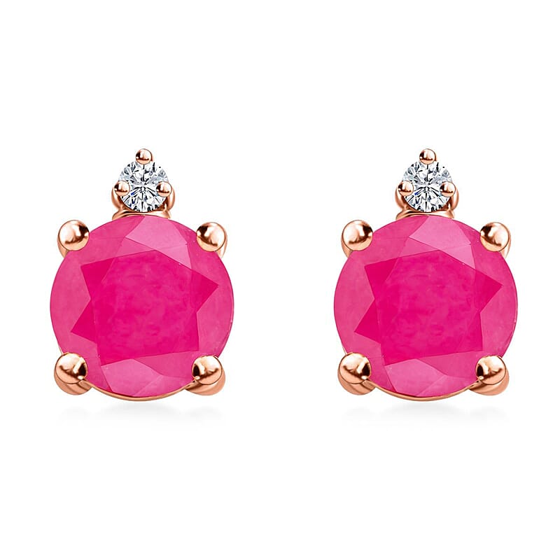Certified & Appraised Luxoro 10K Rose Gold AAA Montepuez Ruby and I2 Diamond Earrings 2.00 ctw