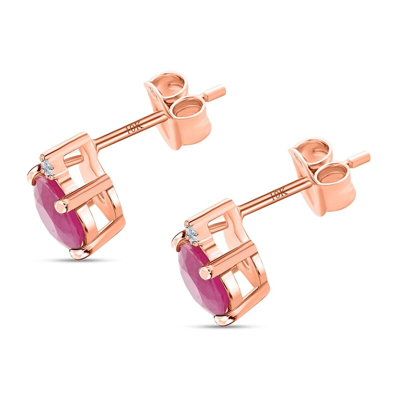 Certified & Appraised Luxoro 10K Rose Gold AAA Montepuez Ruby and I2 Diamond Earrings 2.00 ctw
