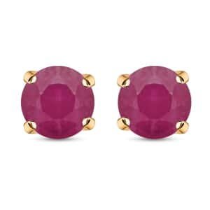 Certified & Appraised Luxoro 10K Yellow Gold AAA Montepuez Ruby Solitaire Stud Earrings 1.50 ctw